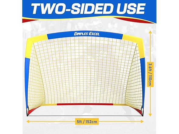 Dimples Soccer Goals Kids 5x3.6 FT Set of 2 (36"D x 48"W x 36"H Blue/Yellow)