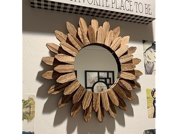 Flower-Shaped Wooden Frame Wall Mirror