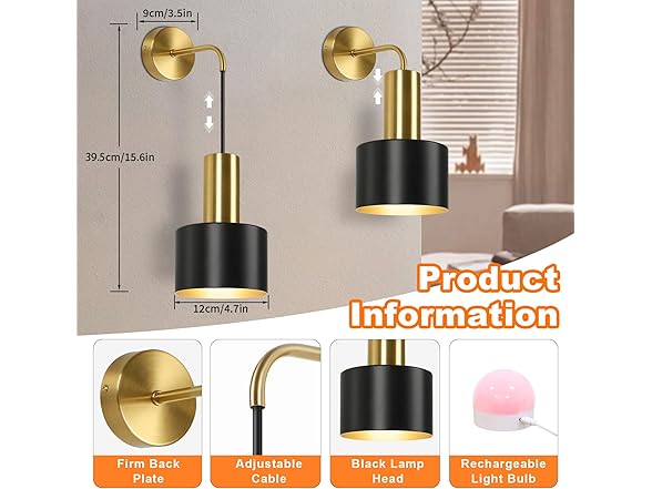 VerRon Rechargeable Battery Operated Wall Sconce, 2PK