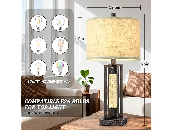 TOBUSA Vintage Crystal Table Lamps