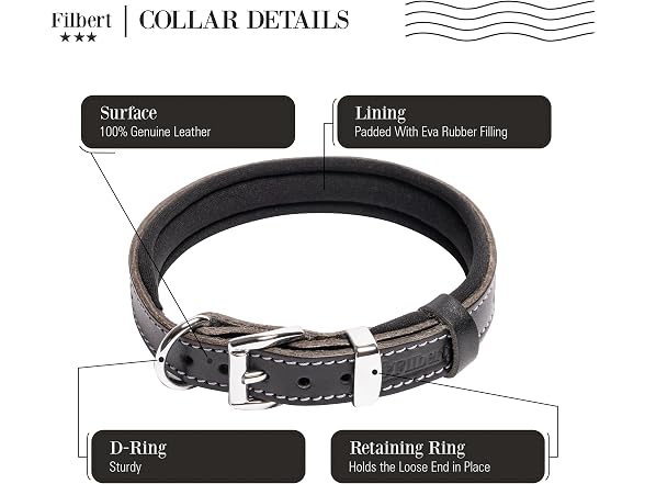 Filbert Leather Dog Collar, Genuine Leather