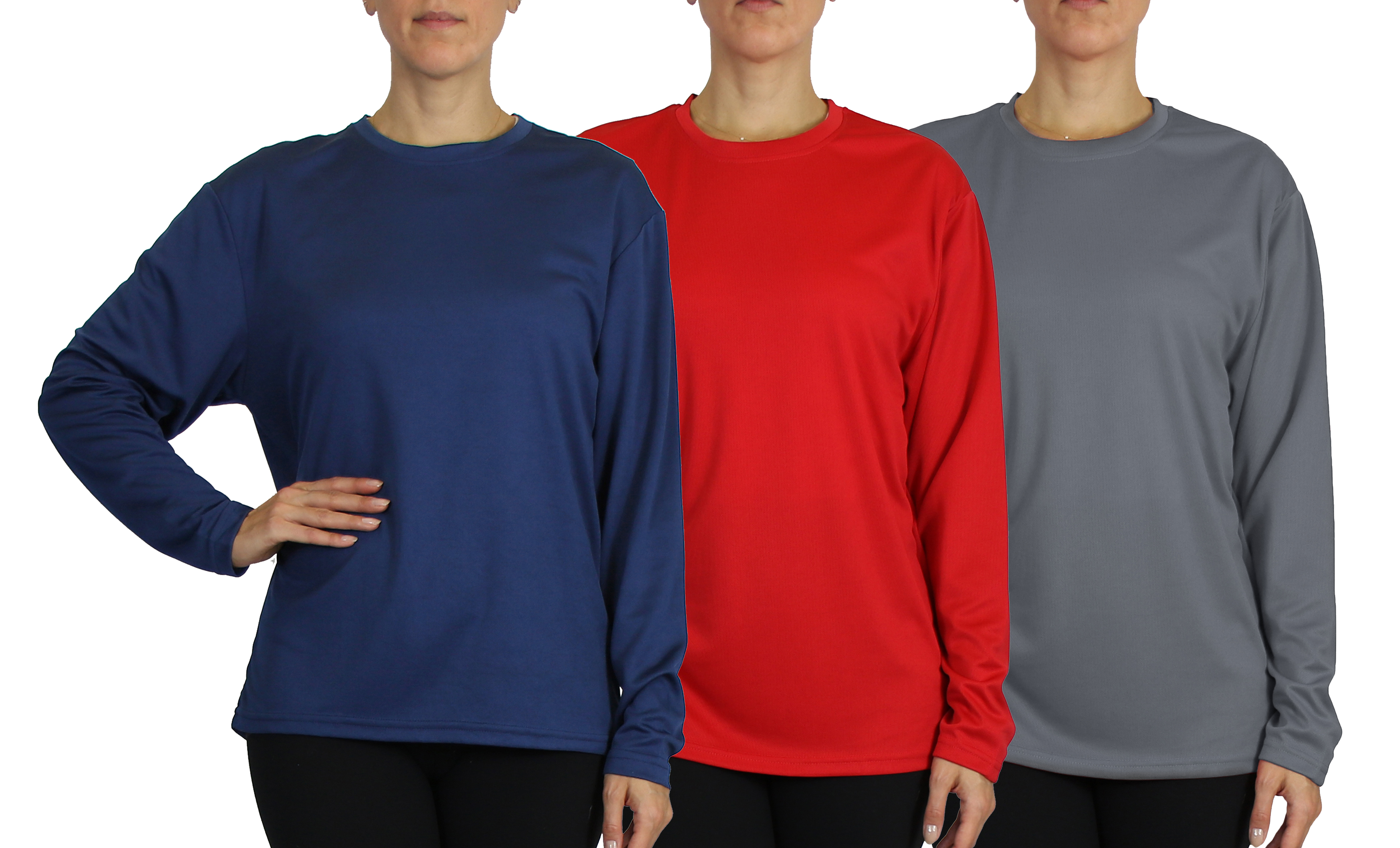 3Pk Womens L/S Loose Fit Performance Shirt - Gallery 17