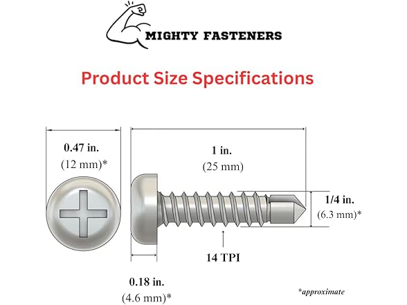 #14x1 TEK Screws SS Grade 410 100Pcs