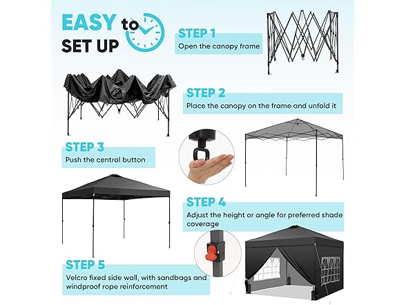 Saemoza 10x10 Pop Up Canopy Tent with One Push Setup
