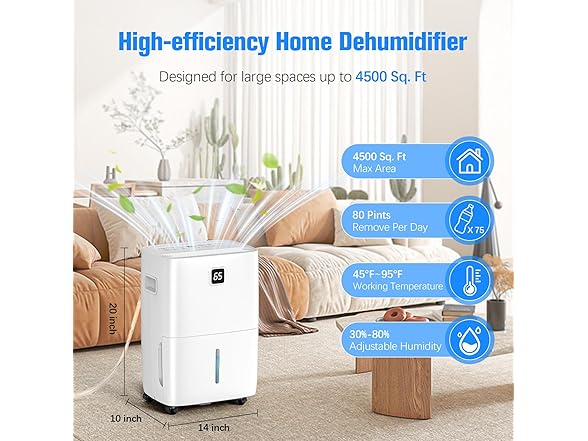 DEVERSE 80 Pints Energy Star Dehumidifier
