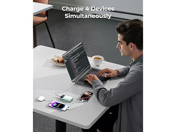 (1 or 2 PACK) 30,000mAh 65W Powerbank with Built-in Cables