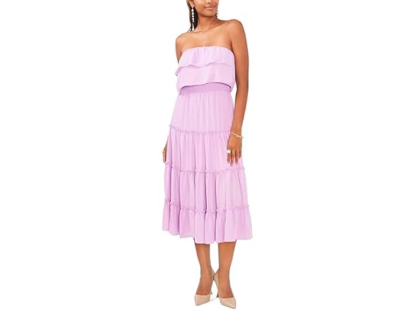 1.STATE Strapless Smocked Waist Tiered Maxi Dress