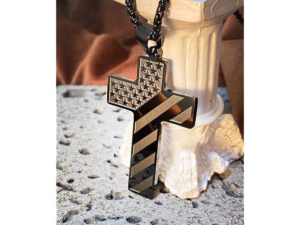 Stainless Steel US Flag Cross Necklace