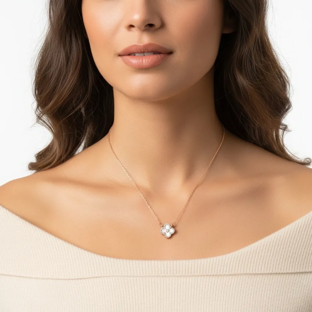 Clover CZ Halo Pendant - Mother of Pearl - Gallery 7