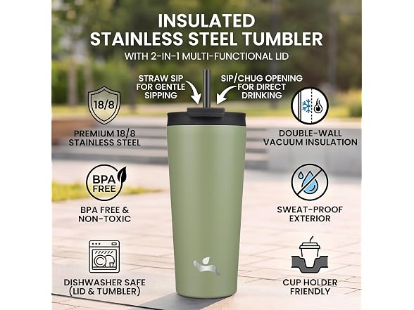 Konokyo 18 oz Insulated Tumbler Water Bottle with Straw Lid, ArmyGreen