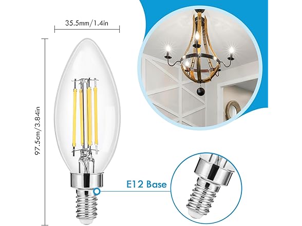 LEDIKON LEDIKON 12 Pack Dimmble E12 LED Candela