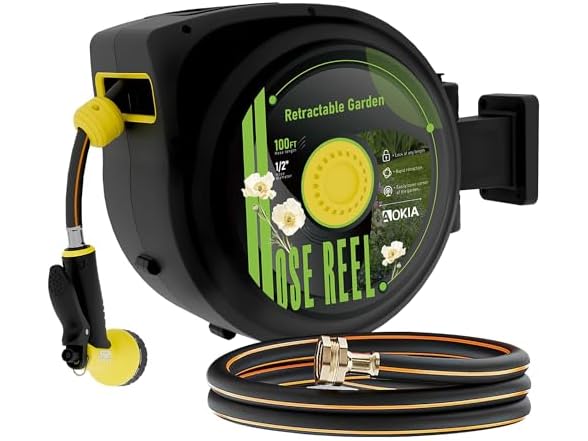 Retractable Garden Hose Reel, 100 ft