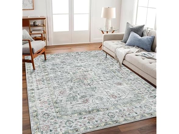 CHAMPLANT Green/Red Flowers Rug 5'x7'