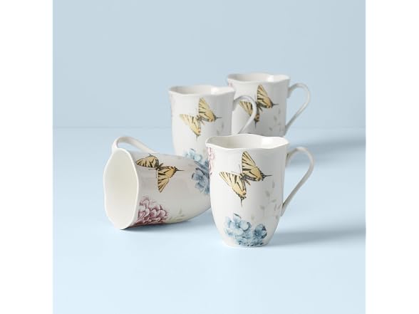 Lenox Butterfly Meadow Hydrangea 4-Piece Porcelain Mug Set
