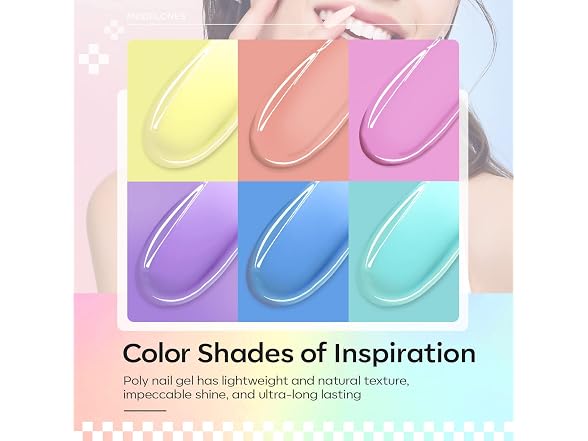 Poly Gel Nail Kit 60pcs, 6 colors pastel