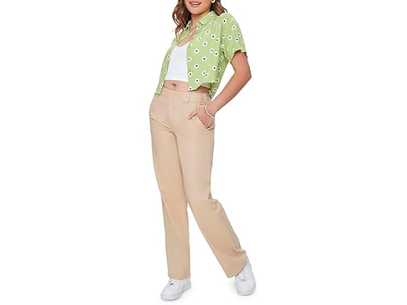 Forever 21 (M) Straight-Leg Twill Pants