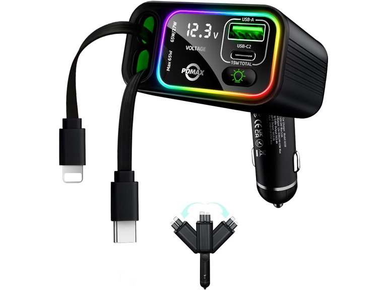 107W Type C Retractable Car Charger