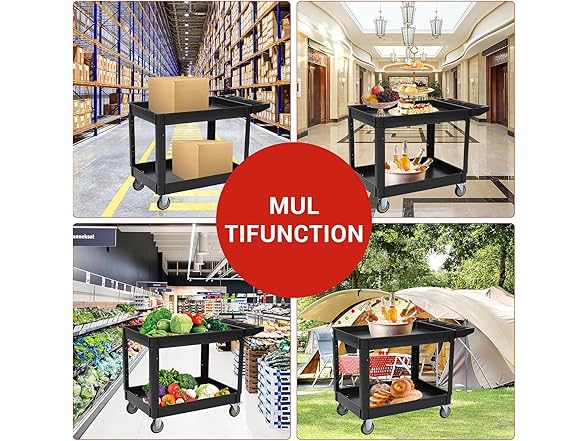 Utility Service Cart with Wheels and Two Trays