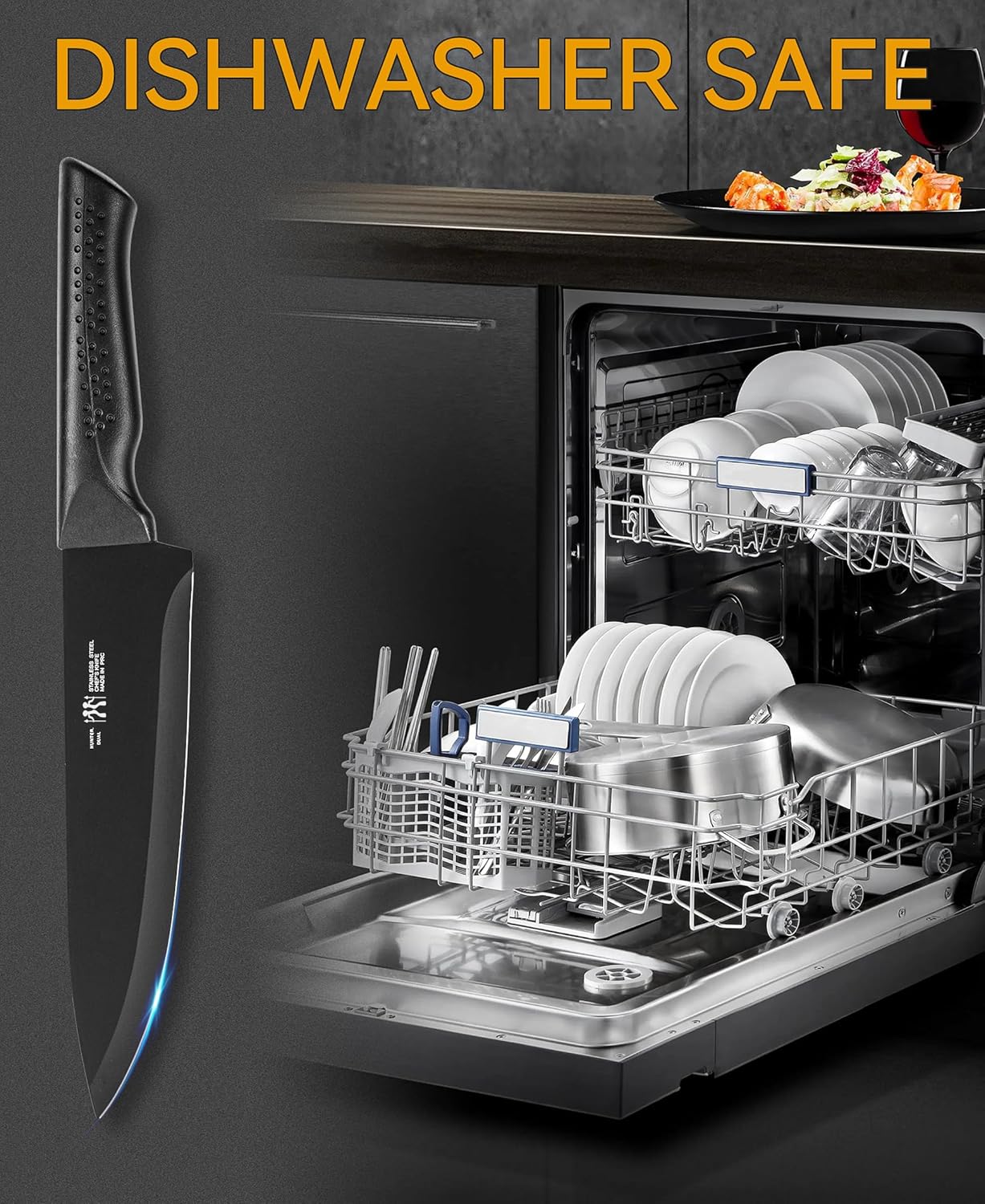 15-Piece Kitchen Knife Set w/ Block- Black - Gallery 8
