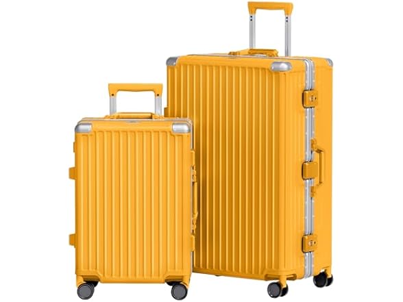 AnyZip Luggage Sets 2 Piece Aluminum Frame Carry On and Checked Suitcase PC ABS Hard Shell TSA Lock No Zipper(Orange, 20/28) (Open Box)