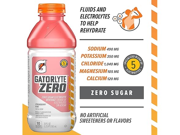 1CT Gatorlyte Zero Strawberry Kiwi, 20 Fl Oz