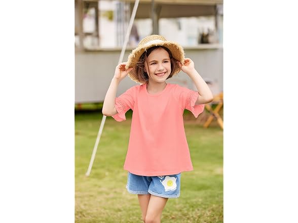 Arshiner Kids (4) Girls Casual Loose Lace Short Sl