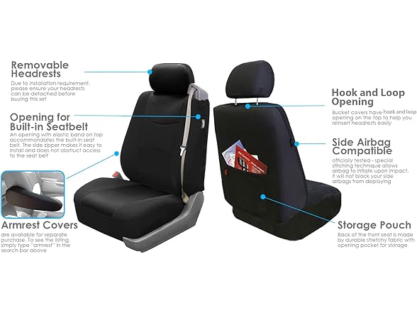 Front Cloth Seat Covers Black