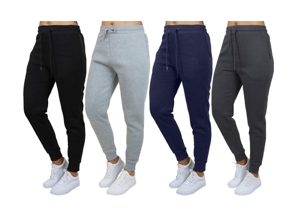 3Pk Womens Loose Fit Fleece Zip Joggers