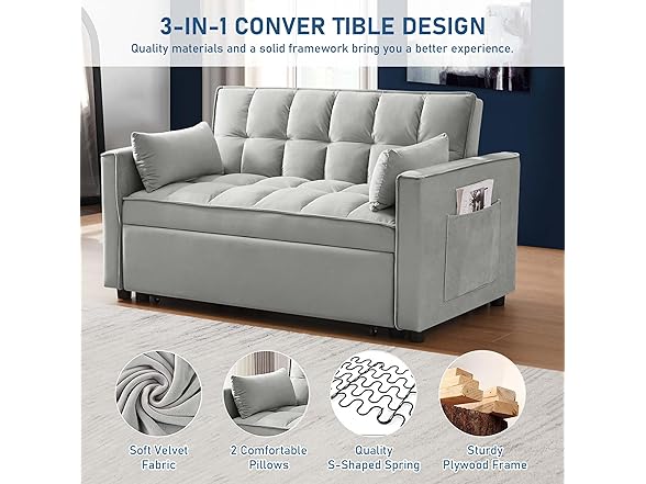 SumKea 55'' 3-in-1 Futon 2-Seater Loveseat Pull Out Couch