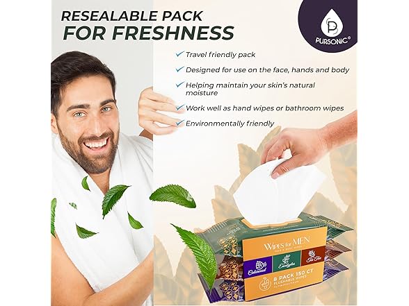 Pursonic Mens Soft Flushable Wipes
