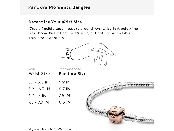 PANDORA Jewelry Moments Snake Chain Charm Rose Bracelet, 7.9" (Open Box)