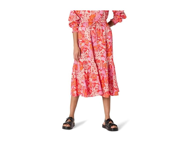 Bright Poppy Red Folk Floral Multi