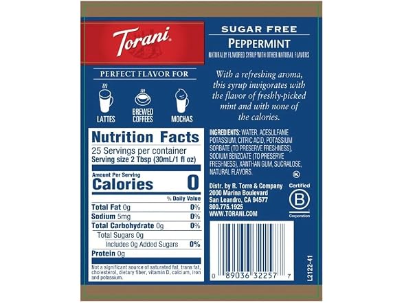 Torani Sugar Free Peppermint Syrup 25.4oz