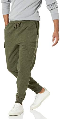 Amazon Essentials Men's Cargo Fleece Jogger Sweatpant with Relaxed Fit, Olive Heather, Large