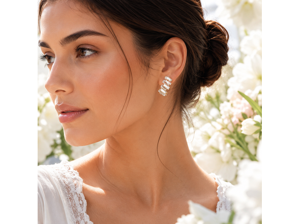 18K Gold Baguette CZ Ear Climbers