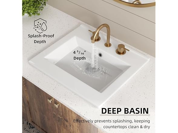 20"W x 18"D Drop In Bathroom Sink with Single Faucet Hole