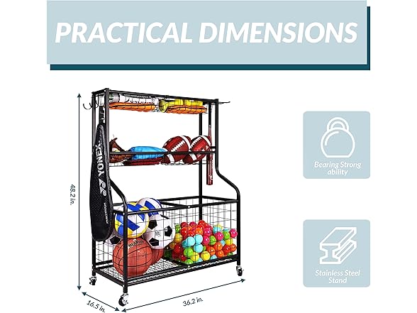 Fitvids Garage Sports Equipment Organizer