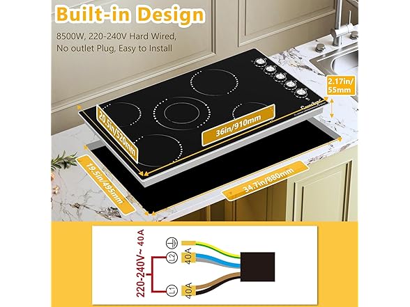Cusinesync 36 Inch Electric Cooktop