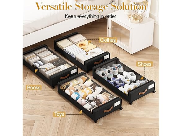 Black Under the Bed Storage 4 Pack