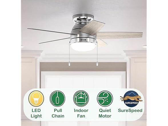 Hunter Ceiling Fan 44 inch Low Profile Brushed Nickel, Refurbished