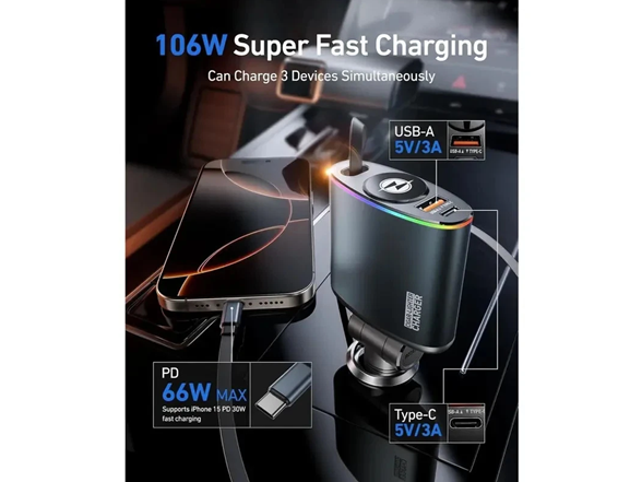 2-PK 3 in 1 Retractable Car Charger