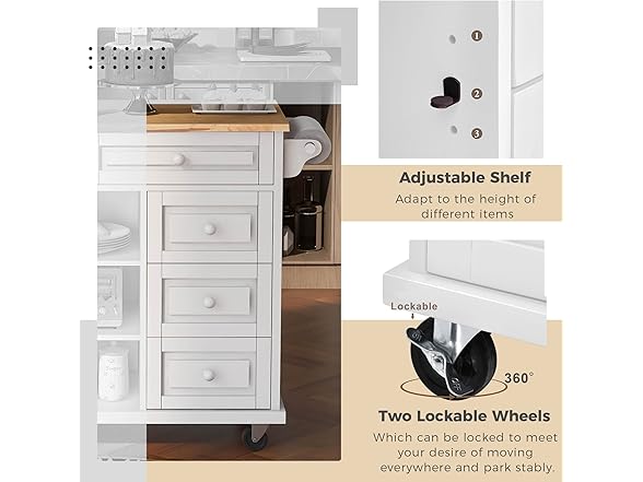 Lovtimber Kitchen Island Cart with 5 Dra
