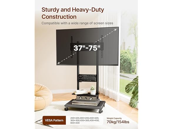 ECOTINY Rolling TV Stand 37-75" - Black