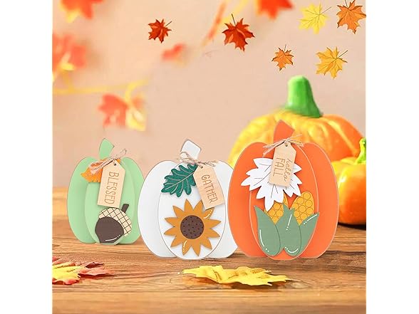 SYESQL 3Pcs Fall Pumpkin Wooden Signs