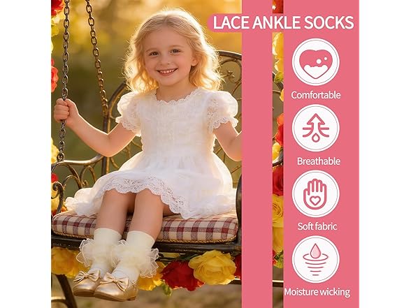 Jspupifip 4 Pairs Girls Big Ruffle Socks