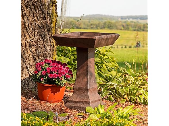 Sunnydaze 23” H Concrete Bird Bath Brown