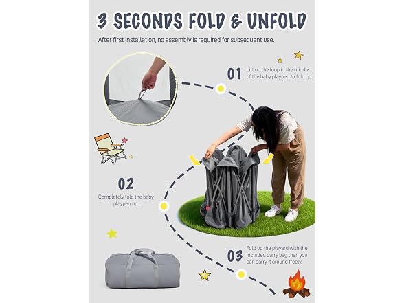 EVER ADVANCED Foldable Baby Playpen with 3cm Mat
