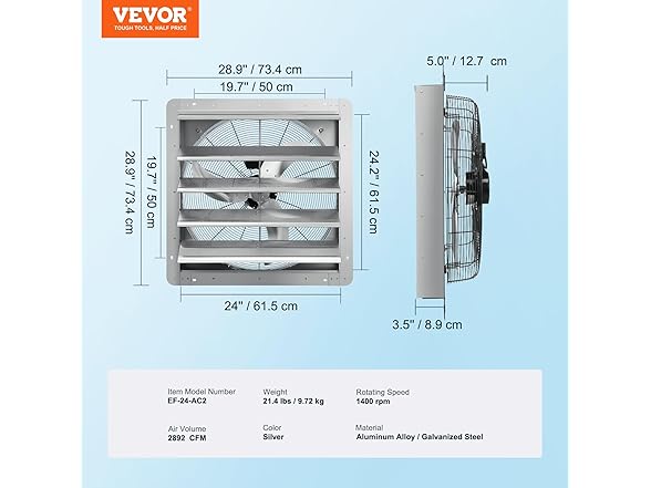 VEVOR 24'' Shutter Exhaust Fan