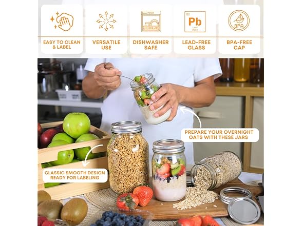 FastRack Regular Mouth Glass Mason Jars 2PK