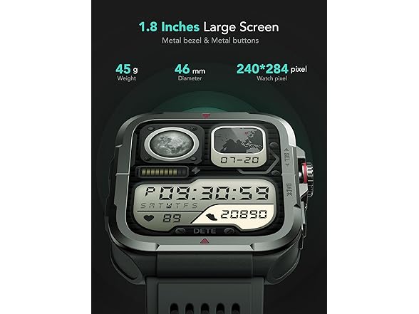 SKG 1.8" Men's Military Smartwatch for Android & iPhone with Alexa Built-in